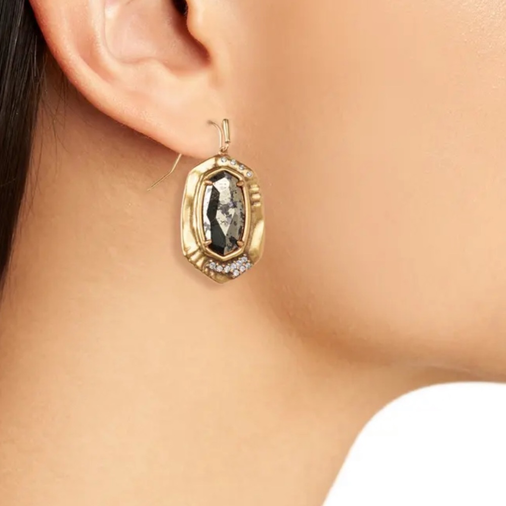 SOLD 14K Gold Vintage Black Pyrite Drop Earrings - Picture 2 of 3
